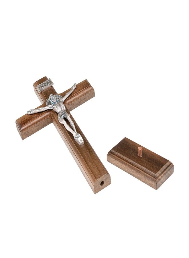 Intercession Wall and Table Wood Cross Crucifix (10 inches - Antique Silver) - Image 5